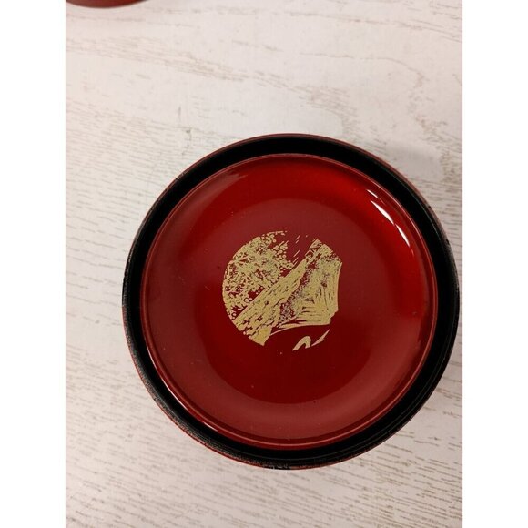 Vintage 1950s Japanese Asian Lacquered Coasters With Box Hand Painted Set Of 5 - Picture 4 of 7